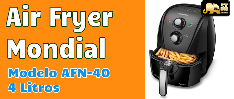 Fritadeira sem óleo Air Fryer Mondial 4L preta com detalhes em inox