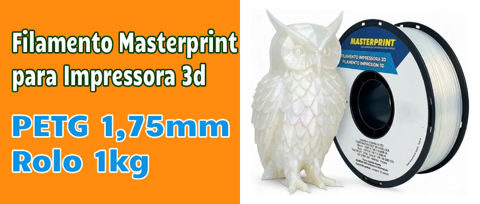 Carretel de filamento PETG Masterprint 1.75mm branco translúcido para impressão 3D